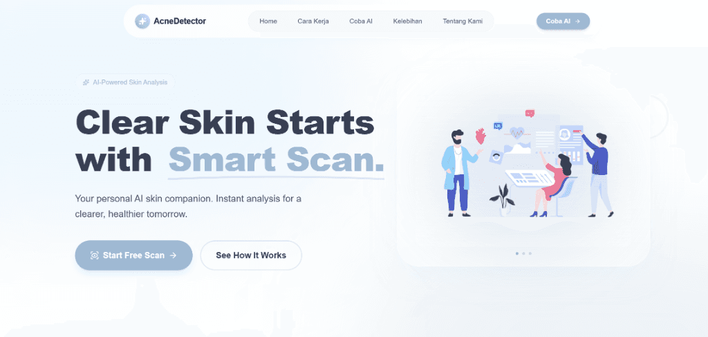 AcneDetector interface with image upload and camera detection options