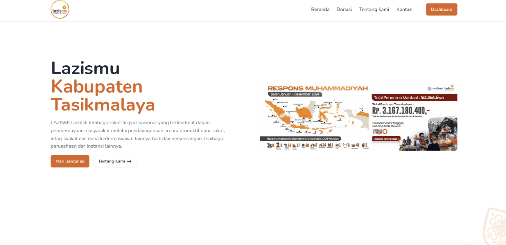 LAZISMU donation platform with campaign information and donation navigation
